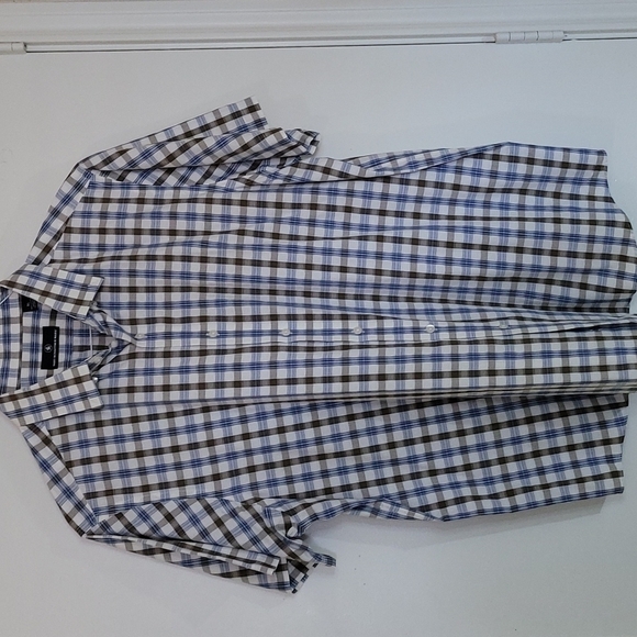 Hart Schaffner Marx Short Sleeve Plaid Shirt Blue White and Brown  Size XL - Picture 1 of 4